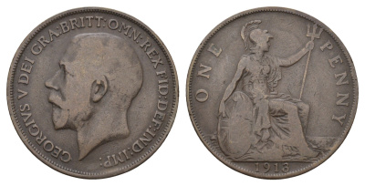Великобритания 1 пенни 1913 Георг V (1910-1936) KM 810, Spink 4051 бронза 4168-721