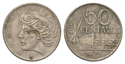 Бразилия 50 сентаво 1975 KM 580a медно-никель 4698-756
