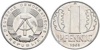 ГДР 1 пфенниг 1968 А KM 8.1 алюминий aUNC 4564-1026