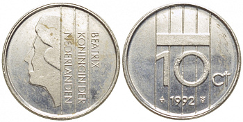 НИДЕРЛАНДЫ 10 ЦЕНТОВ 1992 KM 203 никель 112-334