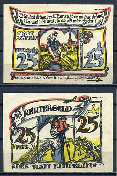 Крепелин (Мекленбург-Шверин, Германия) 25 пфеннигов 1922 бумага UNC (пресс) 7556-40-1-1
