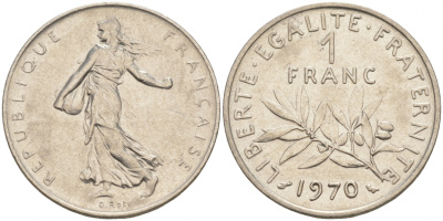 ФРАНЦИЯ 1 ФРАНК 1970 СЕЯТЕЛЬ KM 925.1 никель 68-114