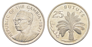 Гамбия 25 бутутов 1971 год-тип KM 11 медно-никель UNC 4654-451