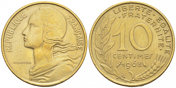 ФРАНЦИЯ 10 САНТИМОВ 1968 ТИП MARIANNE KM 929, LE FRANC 144.8 алюминиевая бронза 44-1011