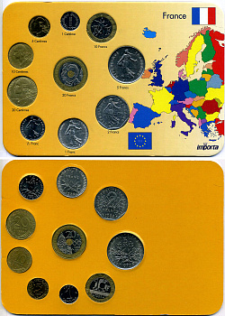 Франция набор из 10 монет 1967-2000 в картонном буклете 3-6-2-39