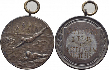 ГЕРМАНИЯ МЕДАЛЬ 1925 ПОБЕДИТЕЛЮ В ПЛАВАНЬЕ, С КОЛЬЦОМ ДЛЯ НОСКИ, ДИАМЕТР 33,5 ММ. ВЕС 163,8 ГР. железо 1084-4-54