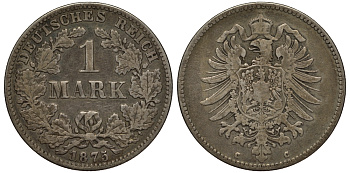 Германия 1 марка 1875 С Weege 17, J. 9, KM 7 серебро 413-3814