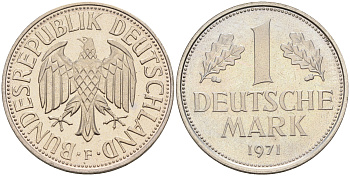 ФРГ 1 марка 1971 F J 385, KM 110 медно-никель PROOF 1094-1-65