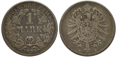 Германия 1 марка 1875 С Weege 17, J. 9, KM 7 серебро 413-3814