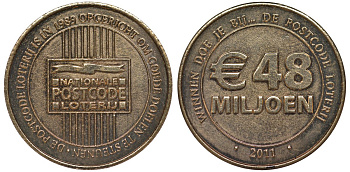 Нидерланды жетон 2011 лотерея почтовых индексов, диаметр 22 мм. сталь плакированная латунью 4128-956
