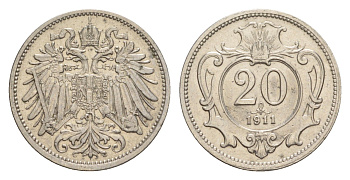 Австрия 20 геллеров 1911 Франц Иосиф I (1848-1916) KM 2803 никель 4639-1053