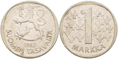 ФИНЛЯНДИЯ 1 МАРКА 1983 K KM 49а медно-никель 3718-1152