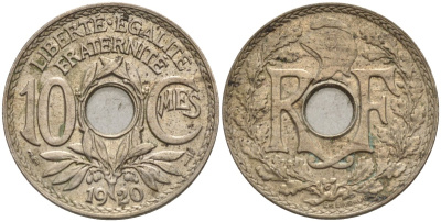 Франция 10 сантимов 1920 KM 866a, Le Franc 138.3 медно-никель 4143-853