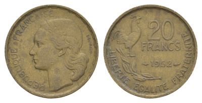 Франция 20 франков 1952 KM 917 алюминиевая бронза 4543-445