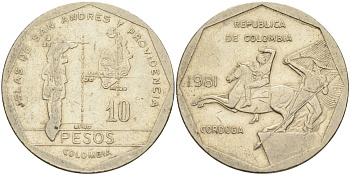 Колумбия 10 песо 1981 KM 270 медь никель цинк 81-142