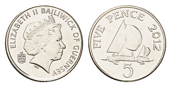 Гернси 5 пенсов 2012 год-тип KM 97a сталь плакированная никелем UNC M70-11