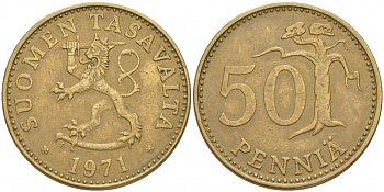 ФИНЛЯНДИЯ 50 ПЕННИ 1971 S KM 48 алюминиевая бронза 3457-922