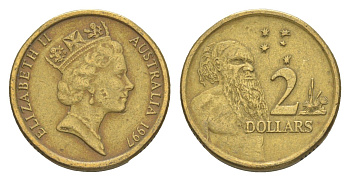 Австралия 2 доллара 1997 абориген, Елизавета II (1952-2022) KM 101 алюминиевая бронза 4652-241