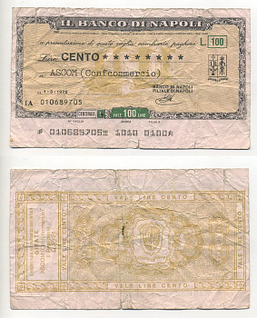 Италия 100 лир 1976 чек банка неаполя Pick бумага 6294-41-2