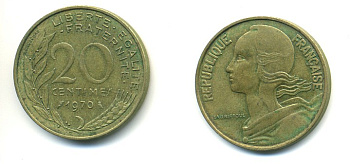 ФРАНЦИЯ 20 САНТИМОВ 1970 KM 930 медь алюминий никель 25-113