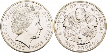 Гернси 5 фунтов 2001 монархи Великобритании, XIX век KM 114 медно-никель UNC 11-154-45
