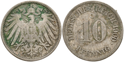 Германия 10 пфеннигов 1900 G J. 13,  KM 12 медно-никель    4603-612