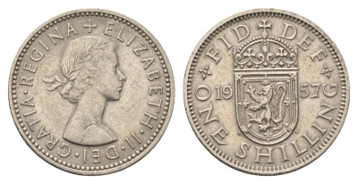 Великобритания 1 шиллинг 1957 Елизавета II (1952-2022), Шотландский герб KM 905, Spink 4148 медно-никель 4695-815