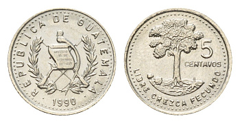 Гватемала 5 сентаво 1990 KM 276 медно-никель UNC 4668-1022