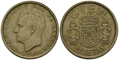 Испания 100 песет 1984 Хуан Карлос I (1975-2014) KM 826 алюминиевая бронза 4586-215