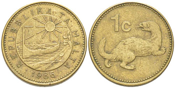 Мальта 1 цент 1986 Ласка, горностай KM 78 никель латунь 217-1033