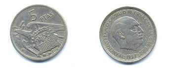 ИСПАНИЯ 5 ПЕСЕТ 1962 KM 786 медно-никель 54-1342