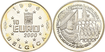 Бельгия 10 евро 2000 ИОАННА КАСТИЛИАС серебро PROOF 06-236-14