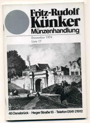 ФРИТЦ-РУДОЛЬФ КЮНКЕР КАТАЛОГ ФИКСИРОВАННЫХ ПРОДАЖ (LAGERKATALOG) 1974 ДЕКАБРЬ, № 17 00-01-01-13