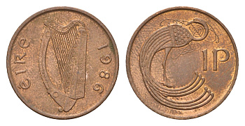 Ирландия 1 пенни 1986 мифологическая птица лира KM 20 бронза 4690-442