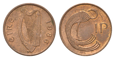 Ирландия 1 пенни 1986 мифологическая птица лира KM 20 бронза 4690-442