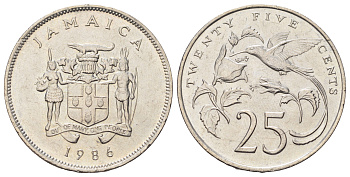 Ямайка 25 центов 1986 KM 49 медно-никель UNC 4590-1013