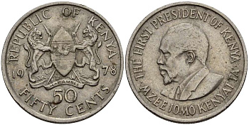 Кения 50 центов 1978 Джомо Кениата KM 13 медно-никель 4511-1131