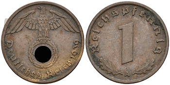 Германия 1 рейхспфенниг 1939 A KM 89, J 361 бронза 4396-1051