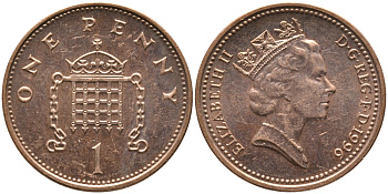Великобритания 1 пенни 1996 Елизавета II (1952-2022) KM 935a, Spink 4391 (B4) сталь плакированная медью 65-915