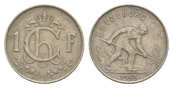 Люксембург 1 франк 1953 сталева KM 46.2 медно-никель 4649-669