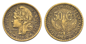 Камерун 50 сантимов 1925 KM 1 алюминиевая бронза 4636-157