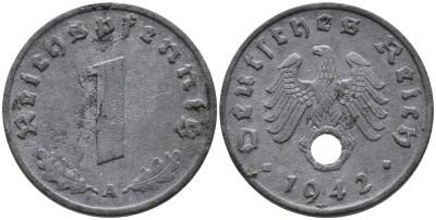 ГЕРМАНИЯ 1 РЕЙХСПФЕННИГ 1942 A KM 97, J.369 цинк 96-722