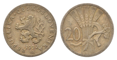Чехословакия 20 геллеров 1930 KM 1 медно-никель 4651-441