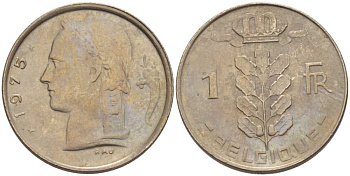 БЕЛЬГИЯ 1 ФРАНК 1975 BELGIQUE, БОДУЭН I (1951-1993) KM 142.1 медно-никель 202-1056