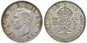 Великобритания 2 шиллинга (флорин) 1943 Георг VI (1936-1952) KM 855, Spink 4081 серебро 00-00