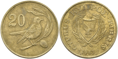 Кипр 20 центов 1983 птичка KM 57.1 никель латунь 4140-714