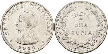 Португальская Индия 1 рупия 1912 KM 18 серебро 1529-1215