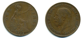 Великобритания 1 пенни 1935 Георг V (1910-1936) КМ 838, Spink 4055 бронза 41-1215