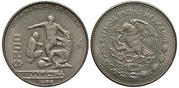 Мексика 200 песо 1986 чемпионат мира по футболу в Мексике в 1986 году, матч KM 525 медно-никель 215-943