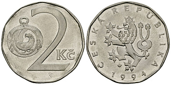 Чехия 2 кроны 1994 KM 9 сталь плакированная никелем 4167-944